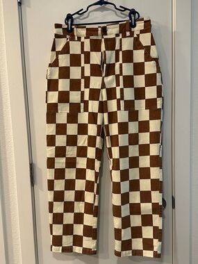 P&Co Service Fatigue Checkerboard Pants - Women’s Brown/Cream - UK Size 12